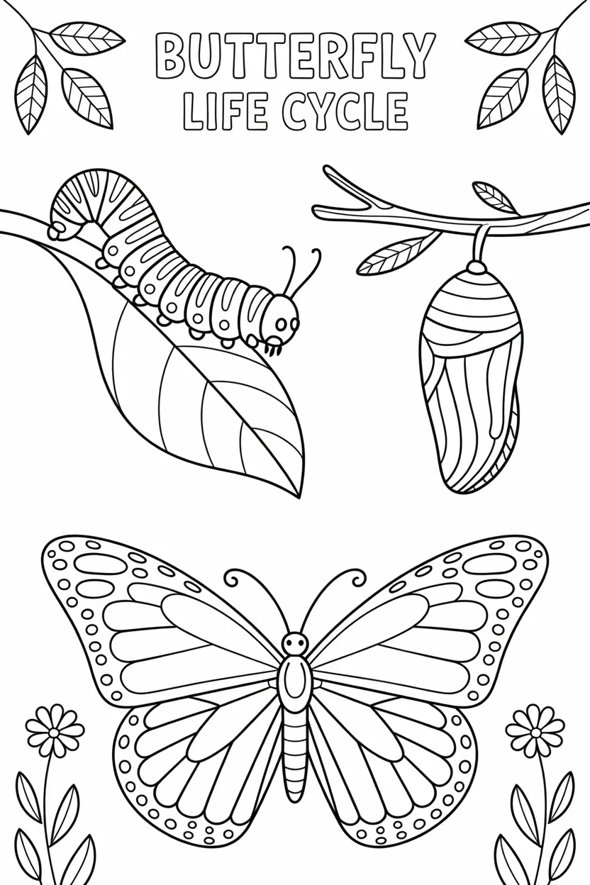 Butterfly lifecycle Design 1 - Life Cycle of Butterfly Coloring Pages Free Printable (2)