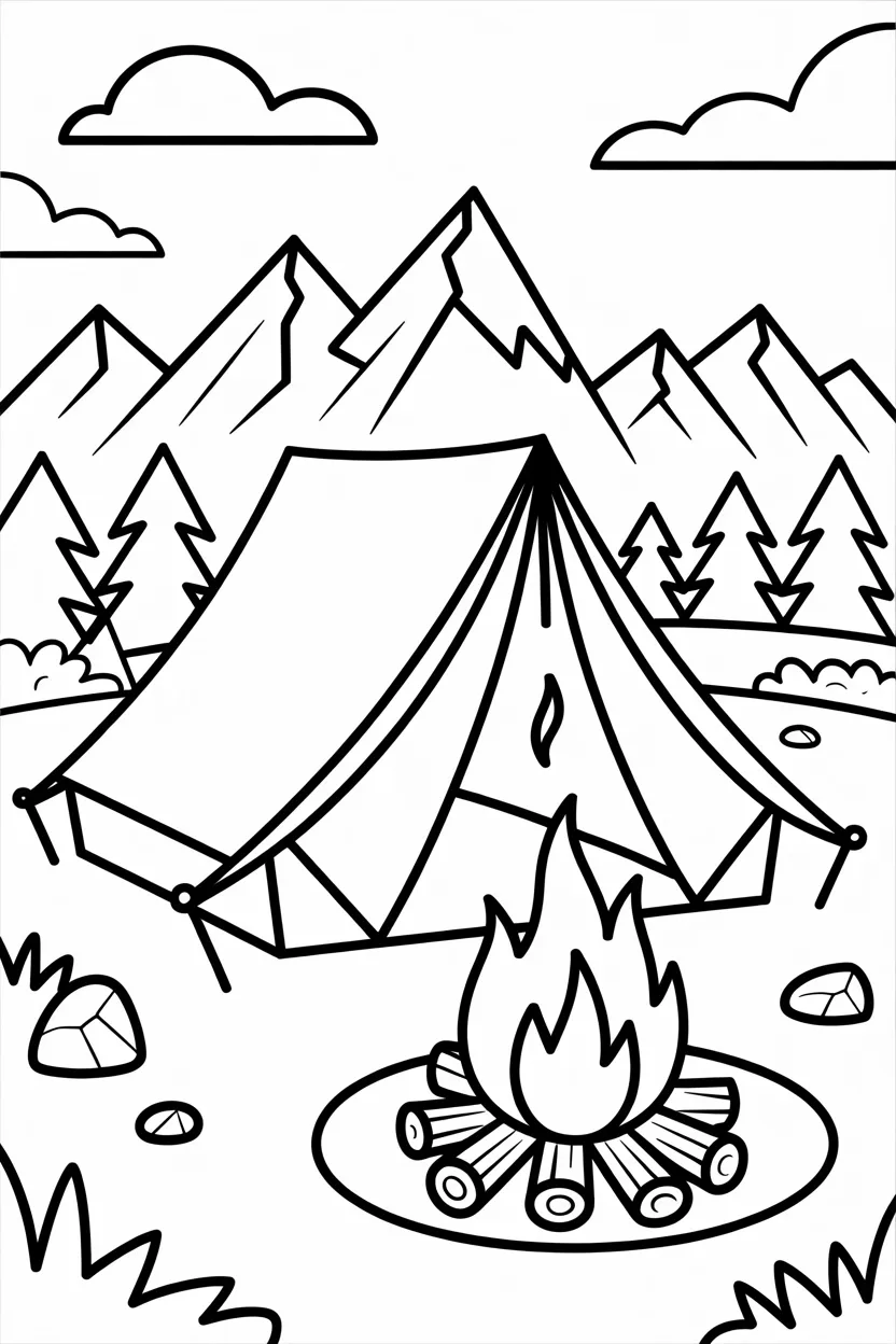 Camping scene Design 1 - Camping Scene Coloring Pages Free Printable for Kids