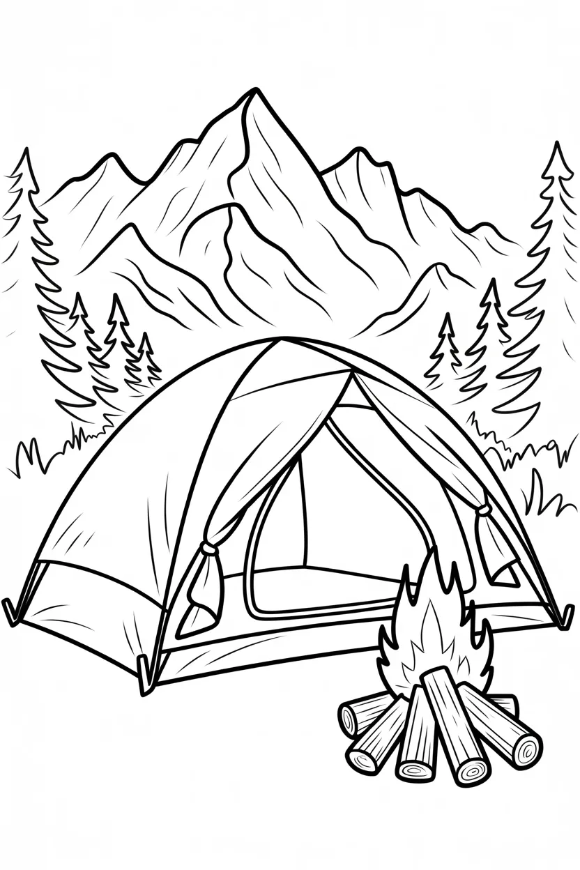 Camping scene Design 2 - Camping Scene Coloring Pages Free Printable for Kids