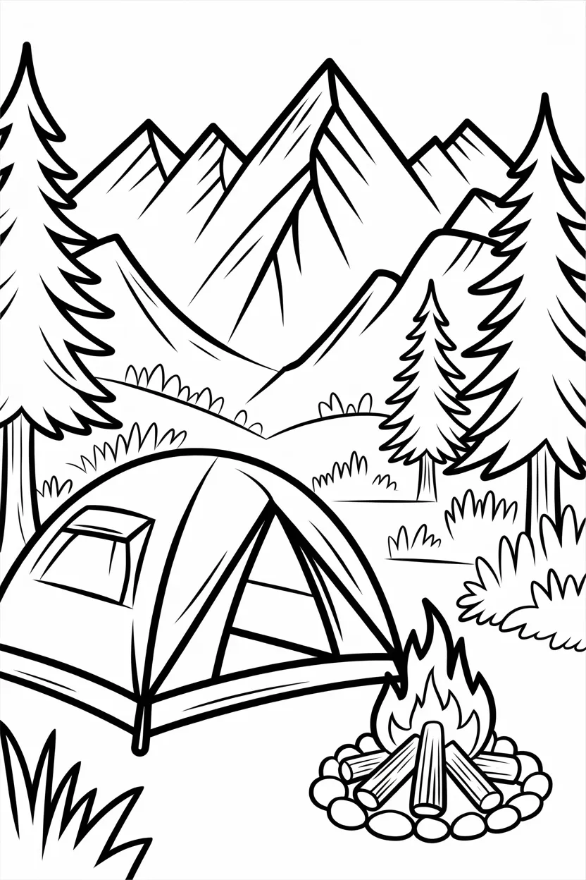 Camping scene Design 3 - Camping Scene Coloring Pages Free Printable for Kids
