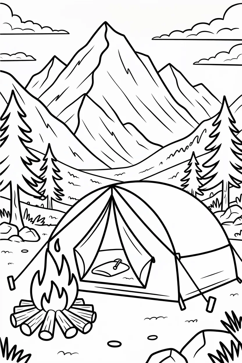 Camping scene Design 4 - Camping Scene Coloring Pages Free Printable for Kids