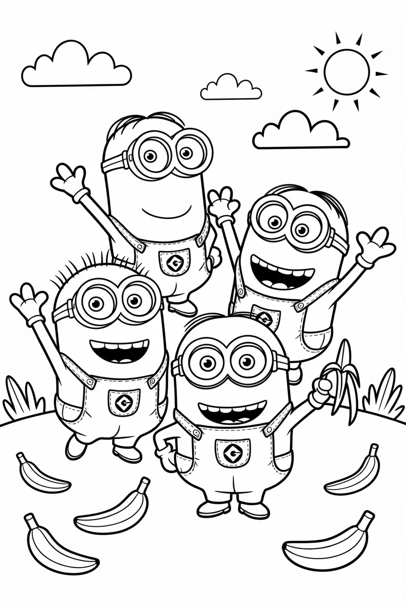 Cartoon character minions Design 1 - Cartoon Character Minions Coloring Pages Free Printable