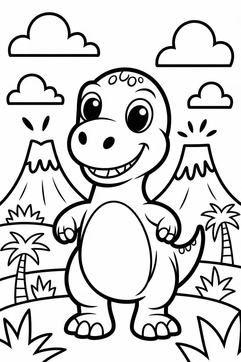 Cartoon dinosaur Design 1 - Cartoon dinosaur coloring pages free printable - Cute Dino