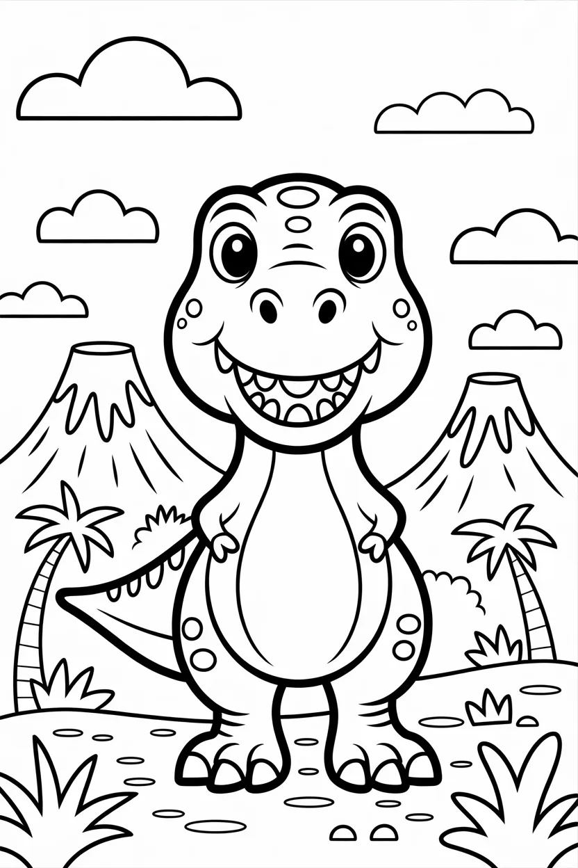 Cartoon dinosaur Design 2 - Cartoon dinosaur coloring pages free printable - Cute Dino