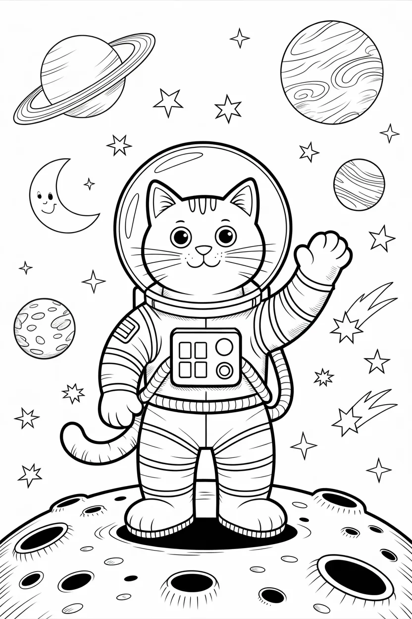 Cat astronaut space Design 1 - Cat Astronaut Space Coloring Pages Free Printable for Kids