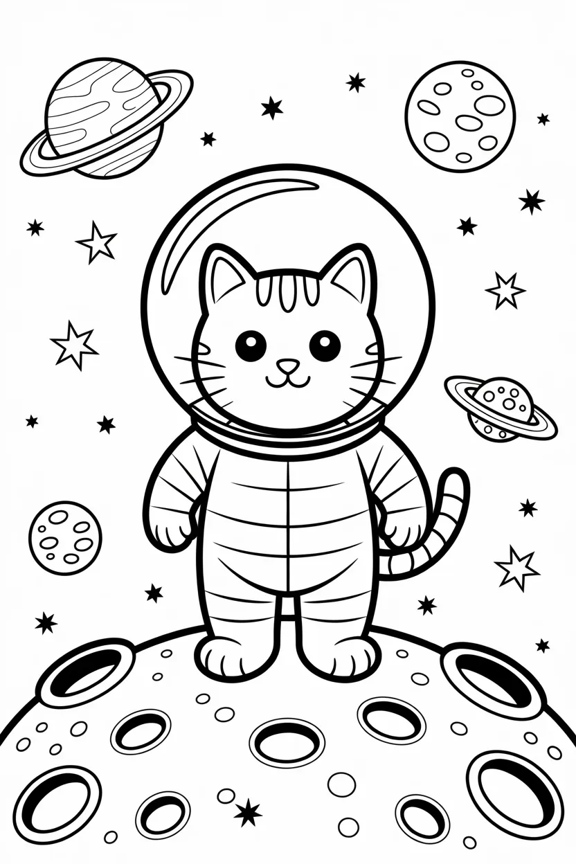 Cat astronaut space Design 1 - Cat Astronaut Space Coloring Pages Free Printable for Kids (2)