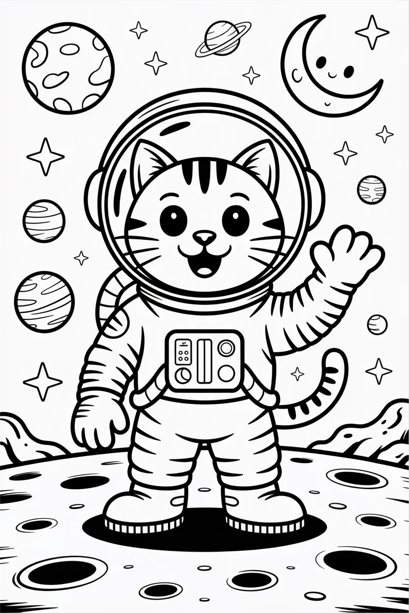 Cat astronaut space Design 1 - Cat Astronaut Space Coloring Pages Free Printable for Kids (3)