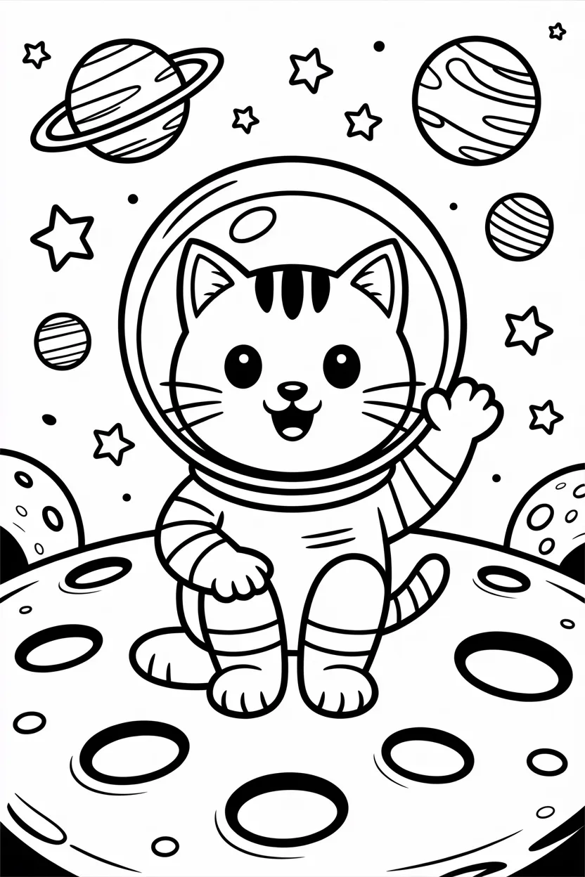 Cat astronaut space Design 1 - Cat Astronaut Space Coloring Pages Free Printable for Kids (4)