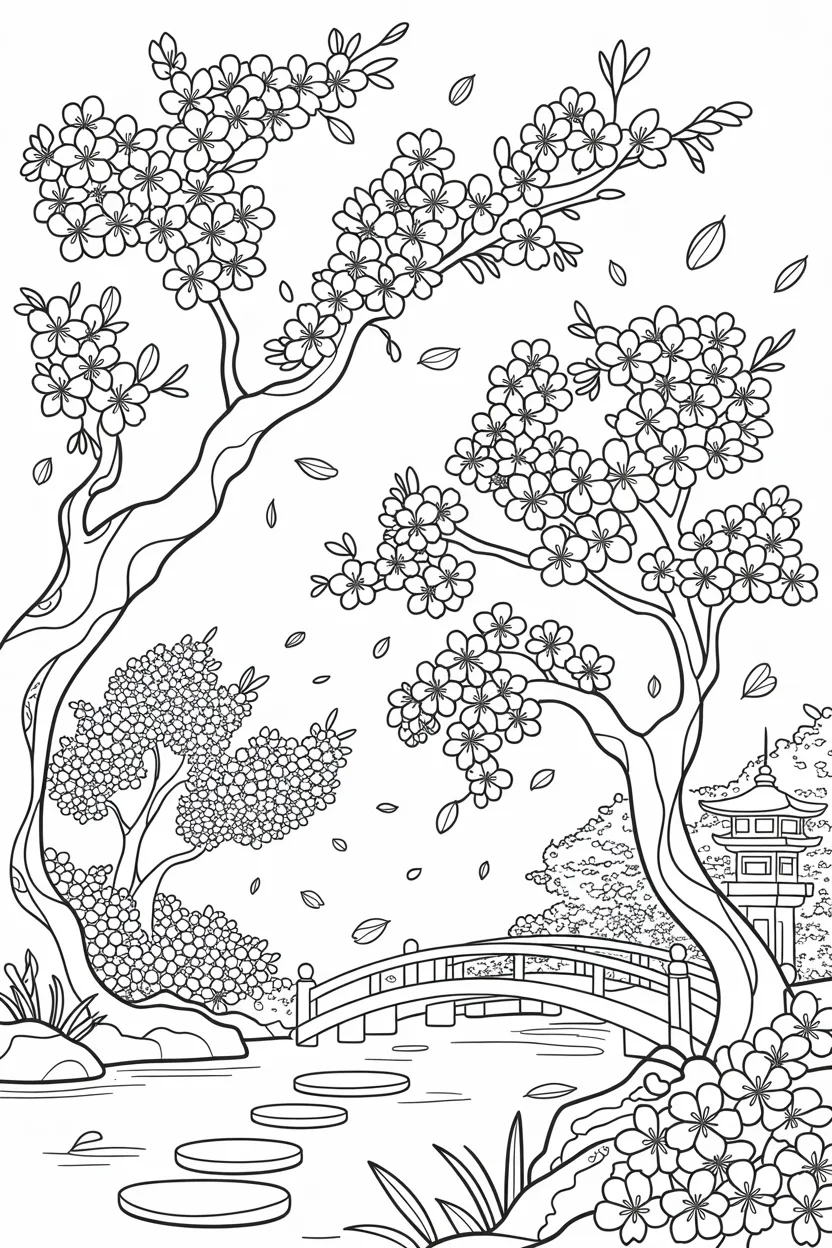 Cherry blossom Design 1 - Cherry Blossom Coloring Pages Free Printable - Beautiful