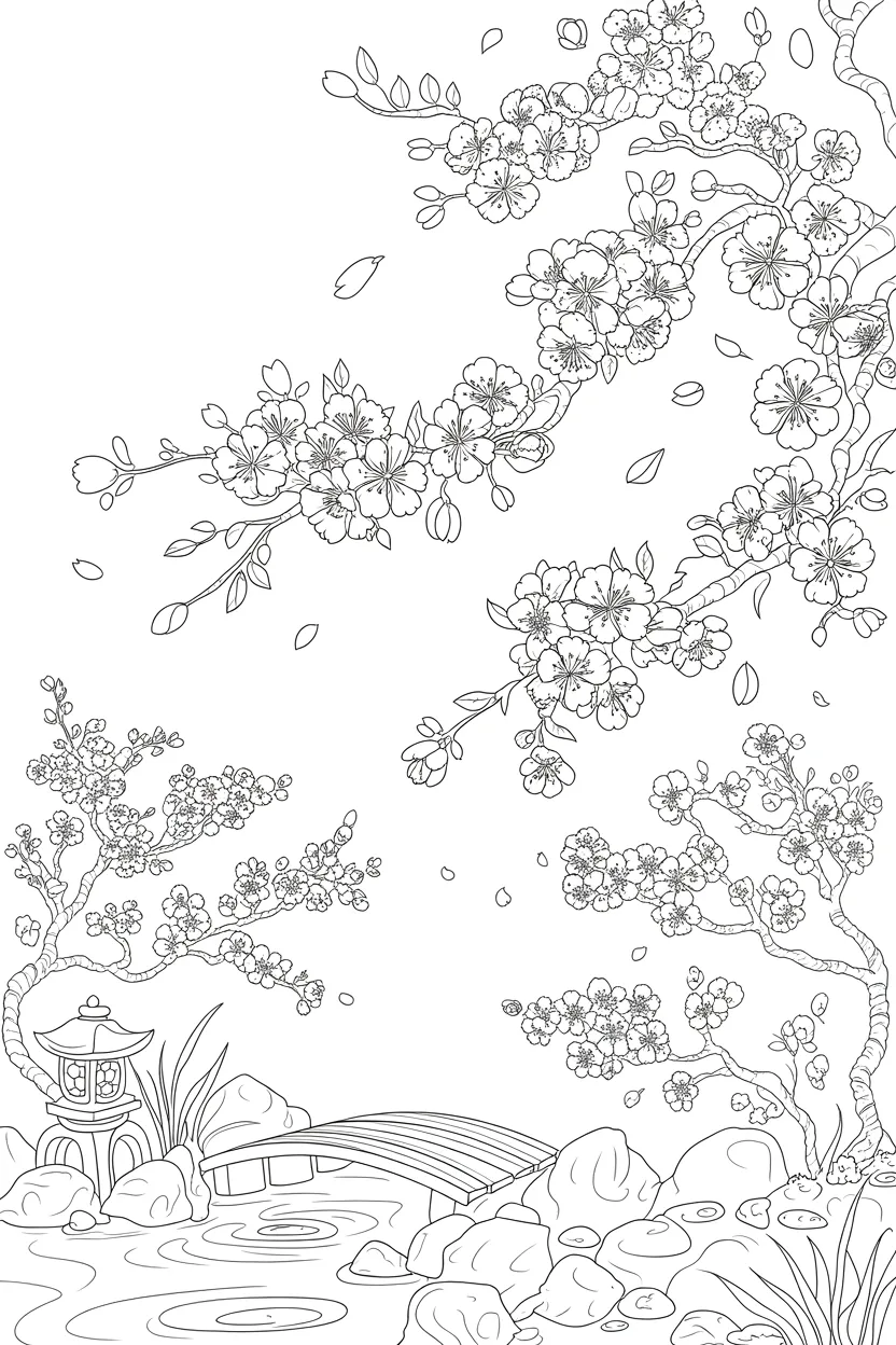 Cherry blossom Design 3 - Cherry Blossom Coloring Pages Free Printable - Beautiful