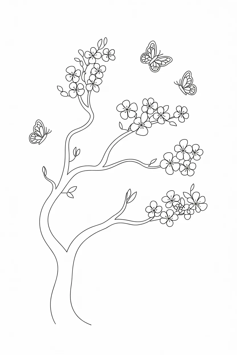 Cherry blossom tree Design 2 - Cherry blossom tree coloring pages Free Printable