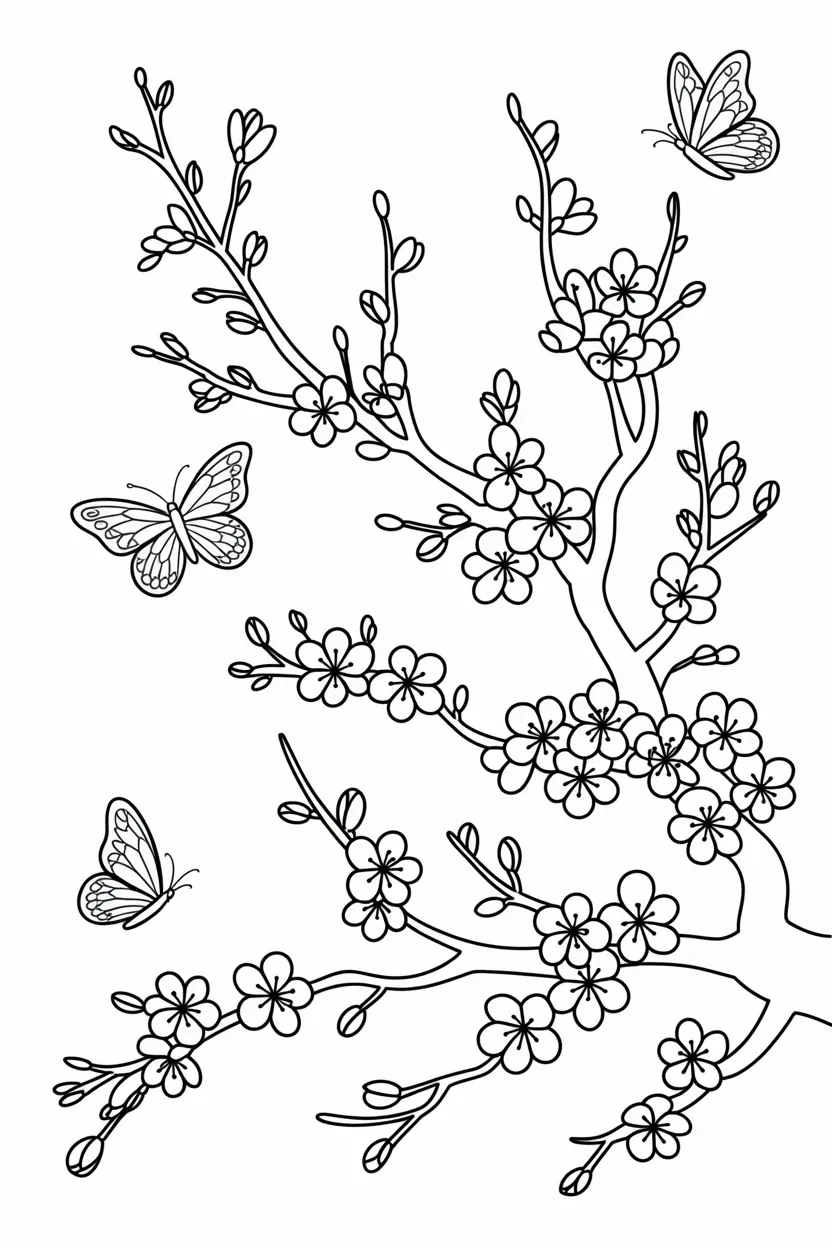 Cherry blossom tree Design 3 - Cherry blossom tree coloring pages Free Printable