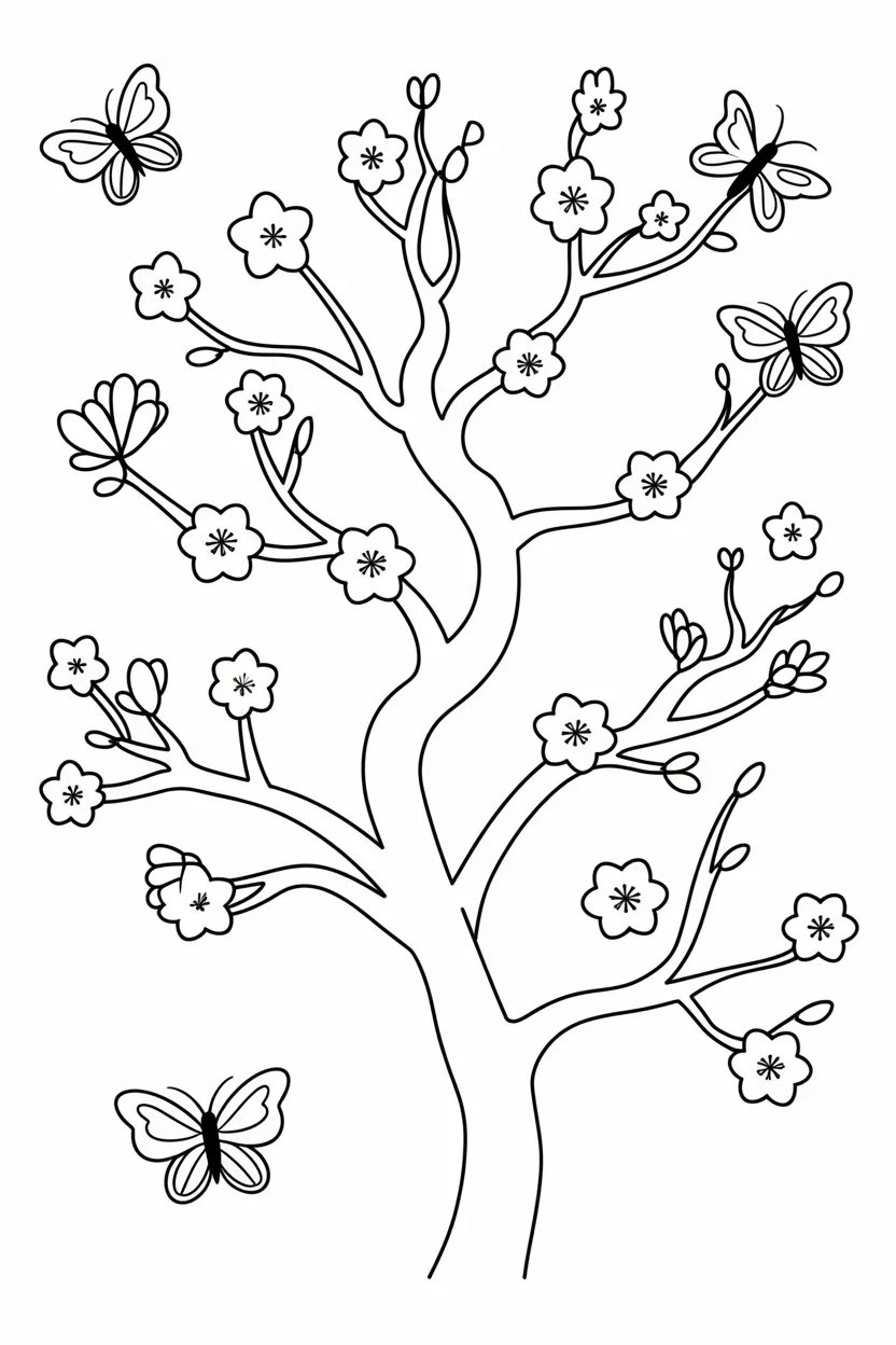 Cherry blossom tree Design 4 - Cherry blossom tree coloring pages Free Printable