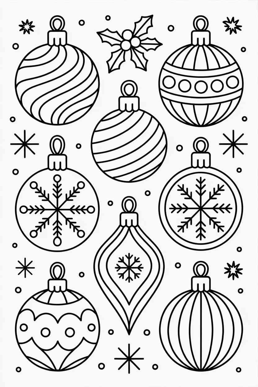 Christmas ornaments set - Christmas Ornaments Set Coloring Pages: Festive Fun for All Ages (3)