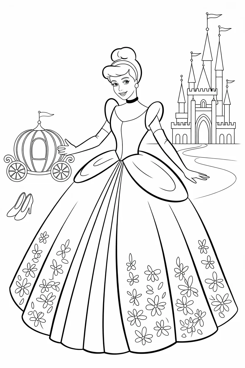 Cinderella picnic Design 1 - Cinderella Picnic Coloring Pages Free Printable