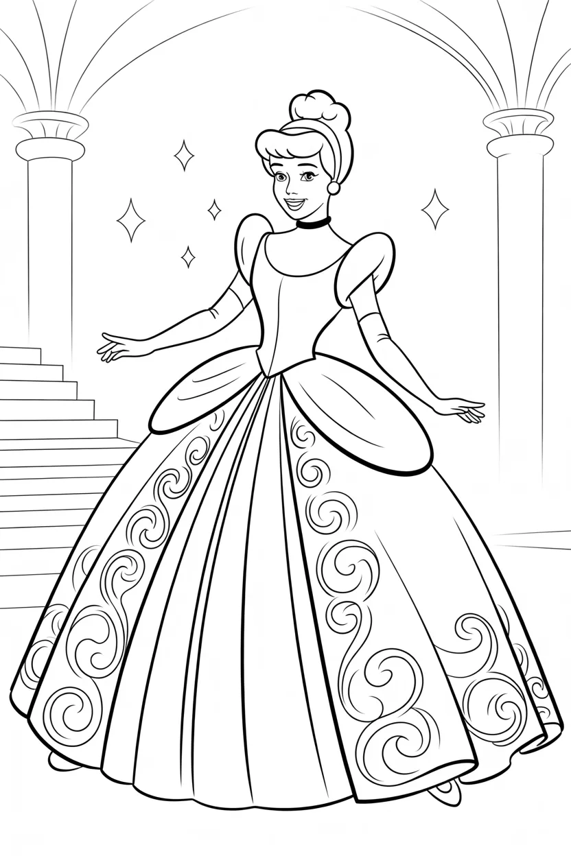 Cinderella picnic Design 2 - Cinderella Picnic Coloring Pages Free Printable