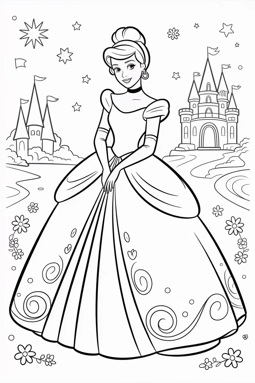 Cinderella picnic Design 3 - Cinderella Picnic Coloring Pages Free Printable