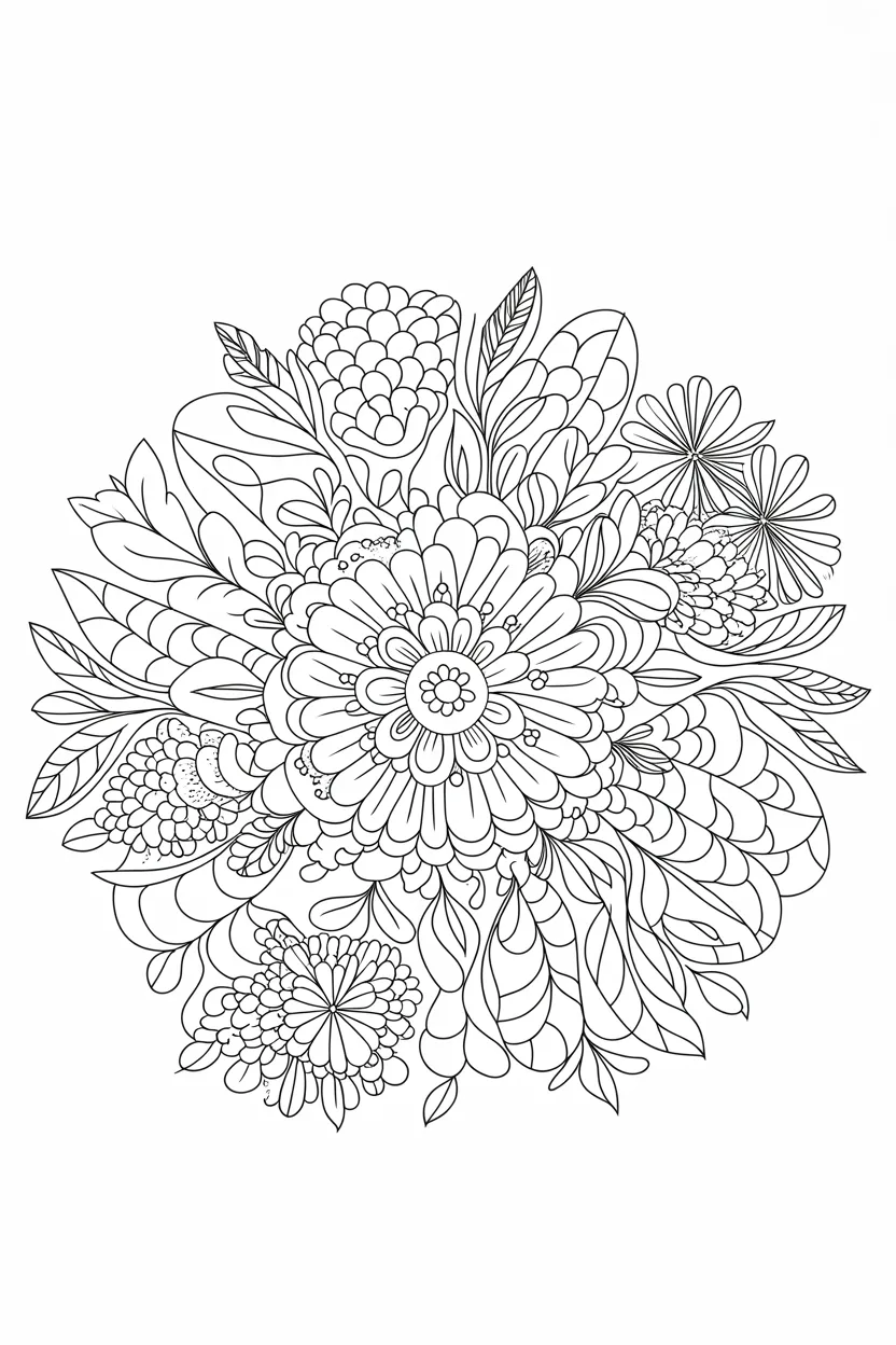 Circular flower mandala Design 1 - Circular Flower Mandala, Stress-Relief Coloring Page Free