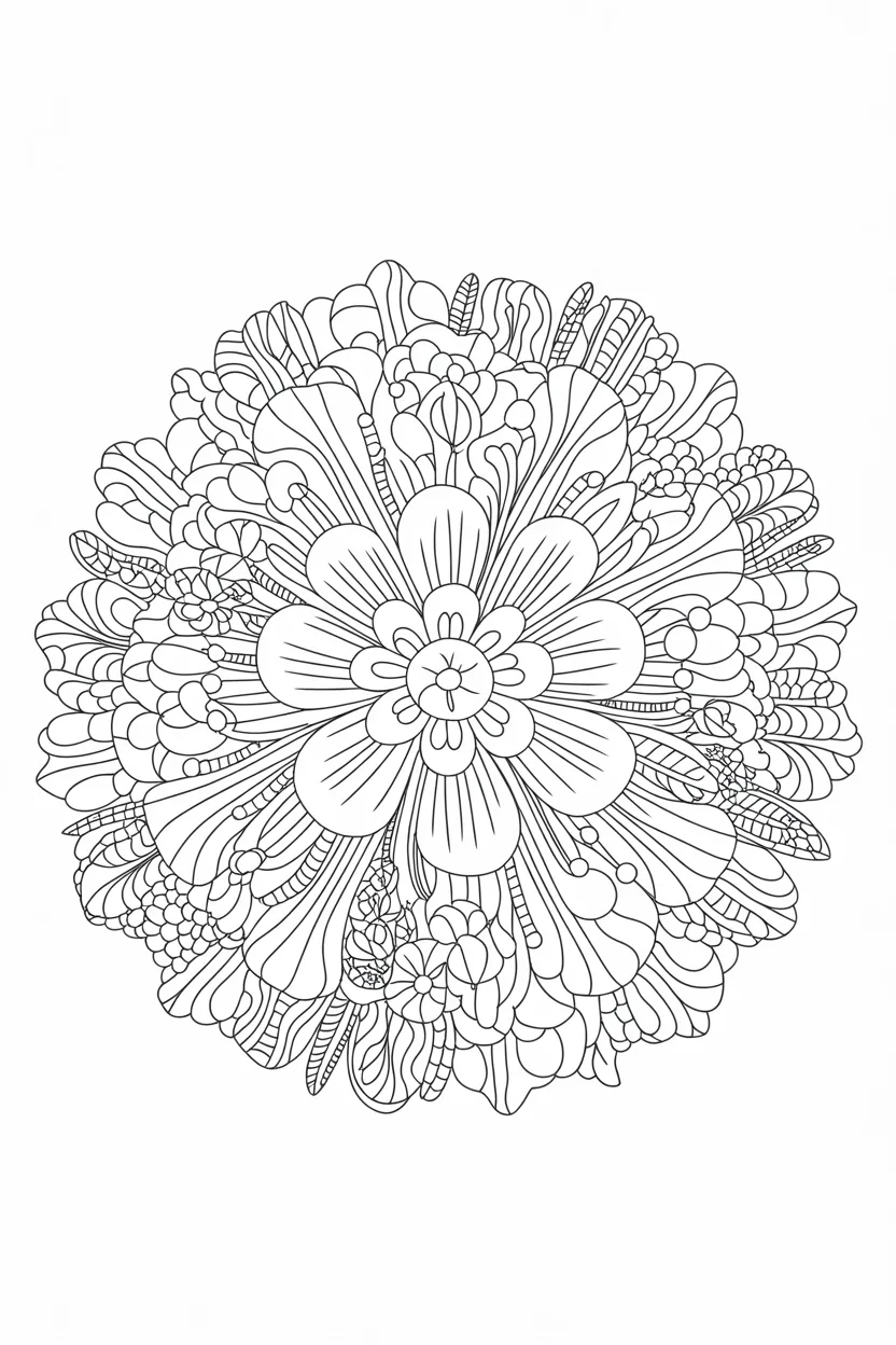 Circular flower mandala Design 2 - Circular Flower Mandala, Stress-Relief Coloring Page Free