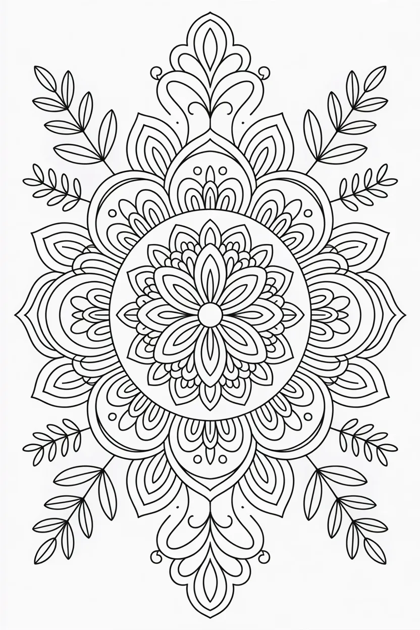 Circular flower mandala Design 3 - Circular Flower Mandala, Stress-Relief Coloring Page Free