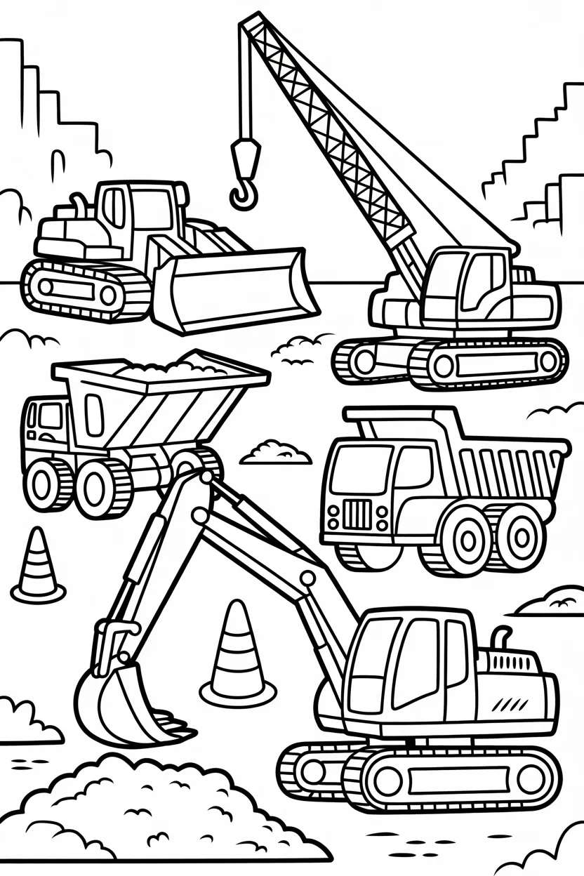 Construction vehicles Design 1 - Construction Vehicles Coloring Pages Free Printable