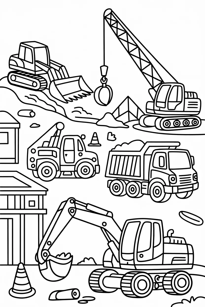 Construction vehicles Design 2 - Construction Vehicles Coloring Pages Free Printable