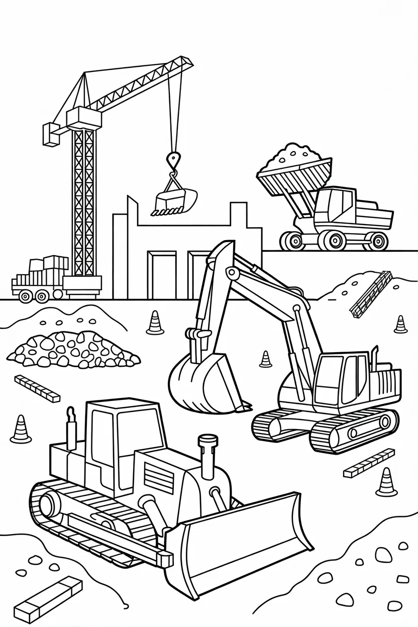 Construction vehicles Design 4 - Construction Vehicles Coloring Pages Free Printable