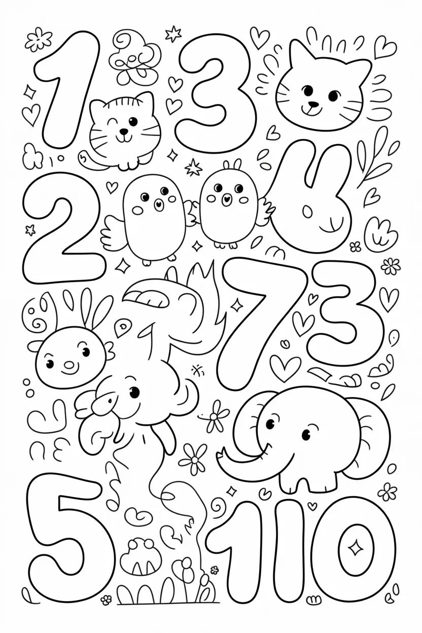 Counting Design 1 - Counting Coloring Pages Free Printable - Learning Activity