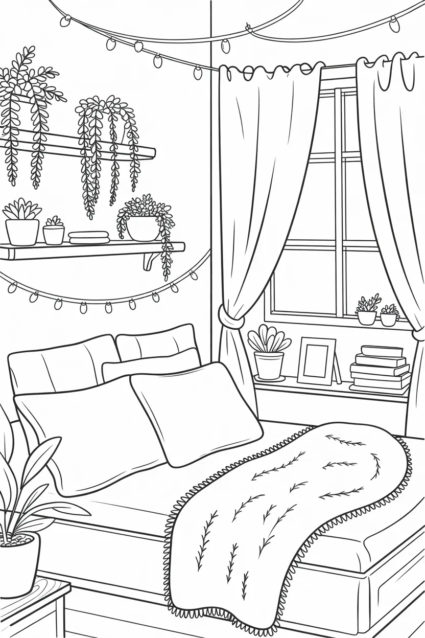 Cozy bedroom Design 1 - Cozy Bedroom Coloring Pages Free Printable - Cute