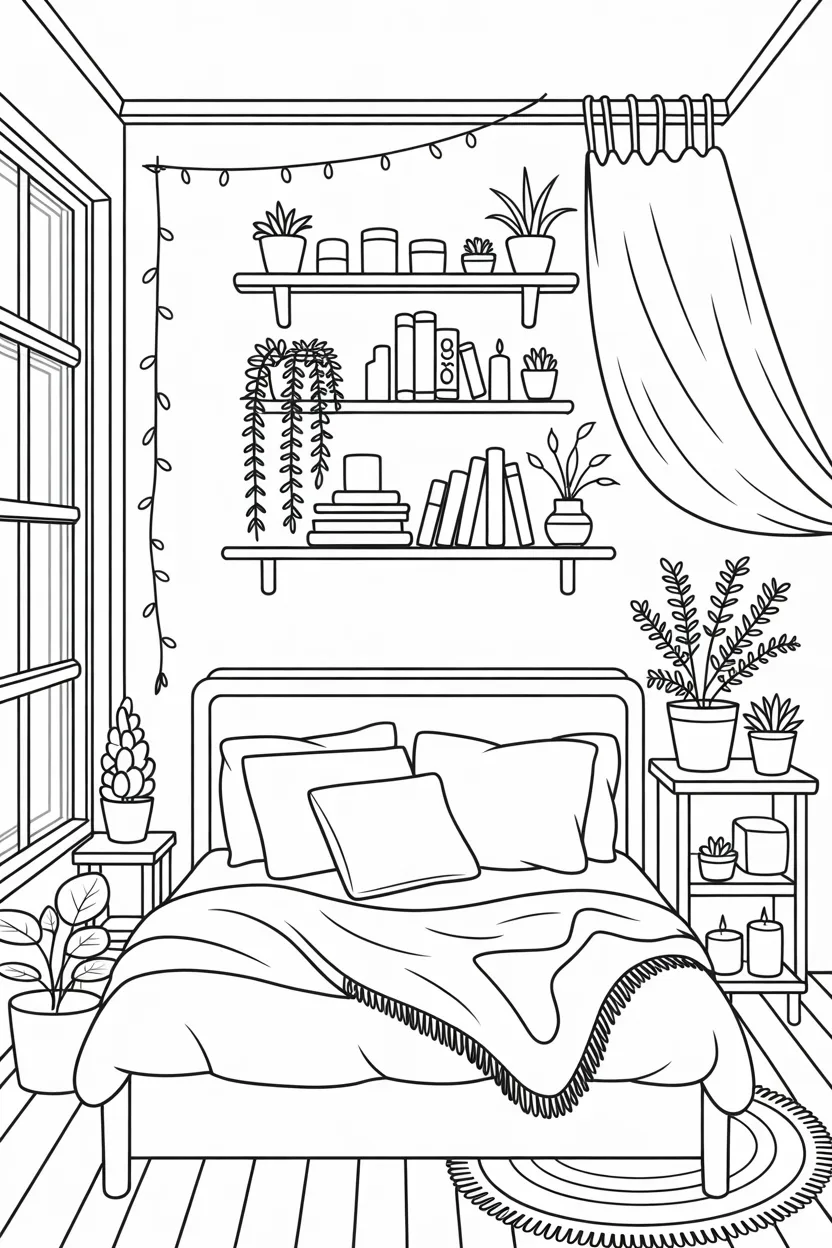 Cozy bedroom Design 4 - Cozy Bedroom Coloring Pages Free Printable - Cute