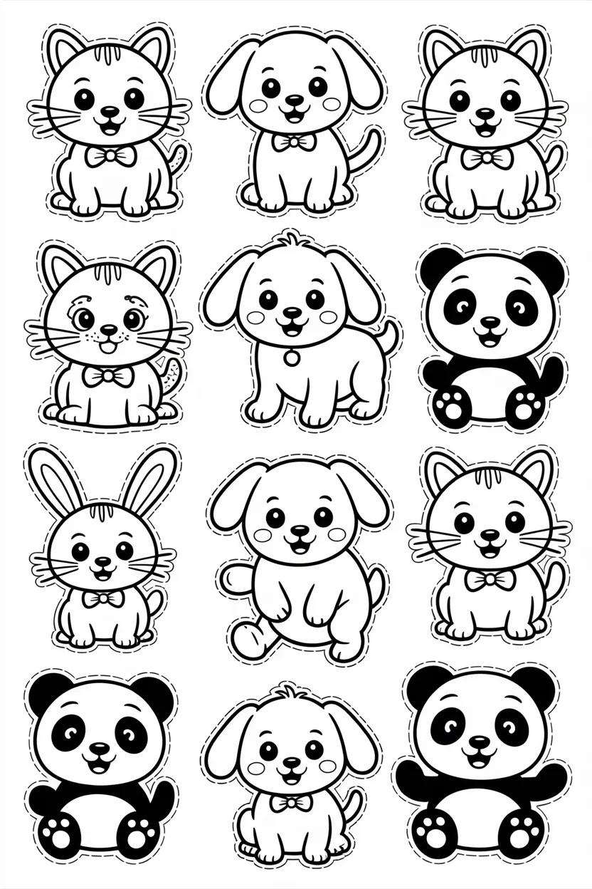 Cute animal doodles Design 1 - Cute Animal Doodles Coloring Pages Free Printable - Adorab