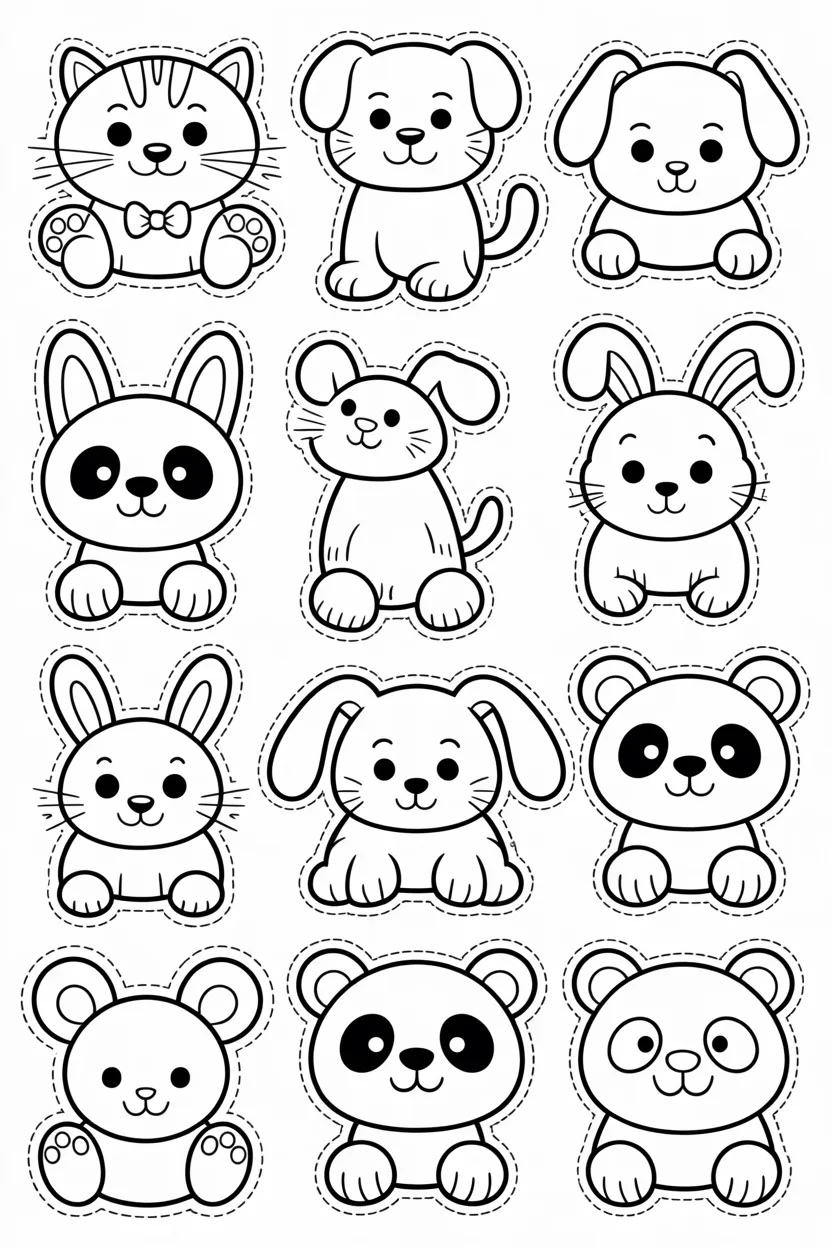 Cute animal doodles Design 2 - Cute Animal Doodles Coloring Pages Free Printable - Adorab