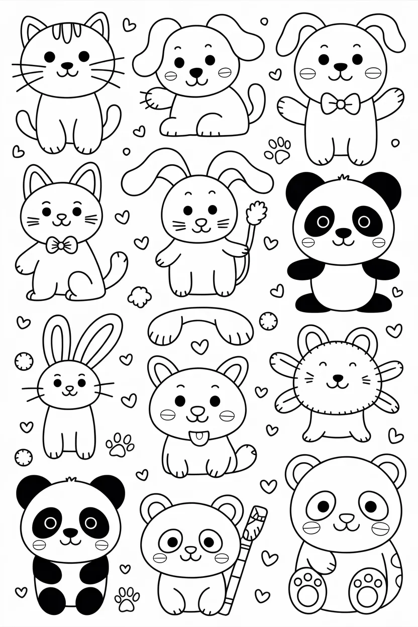 Cute animal doodles Design 4 - Cute Animal Doodles Coloring Pages Free Printable - Adorab