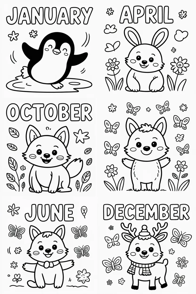 Cute animal month name Design 2 - Cute Animal Month Name Coloring Pages Free Printable
