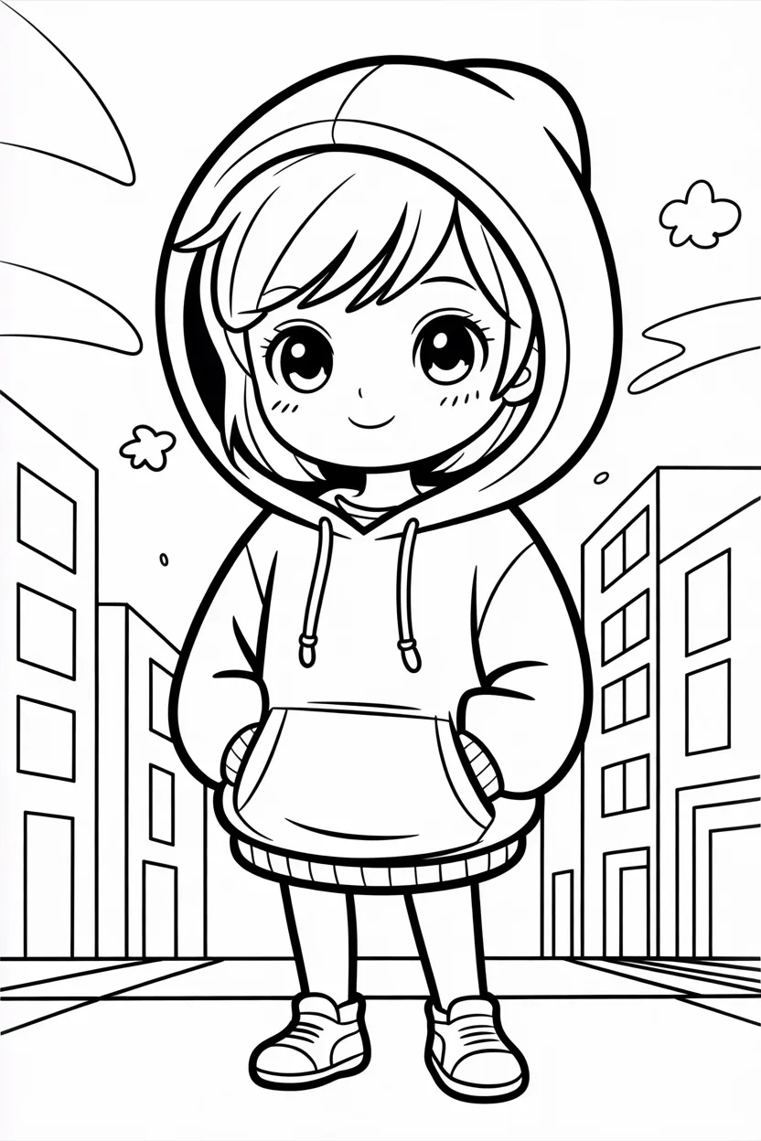 Cute anime style girl Design 1 - Cute Anime-Style Girl Coloring Pages Free Printable