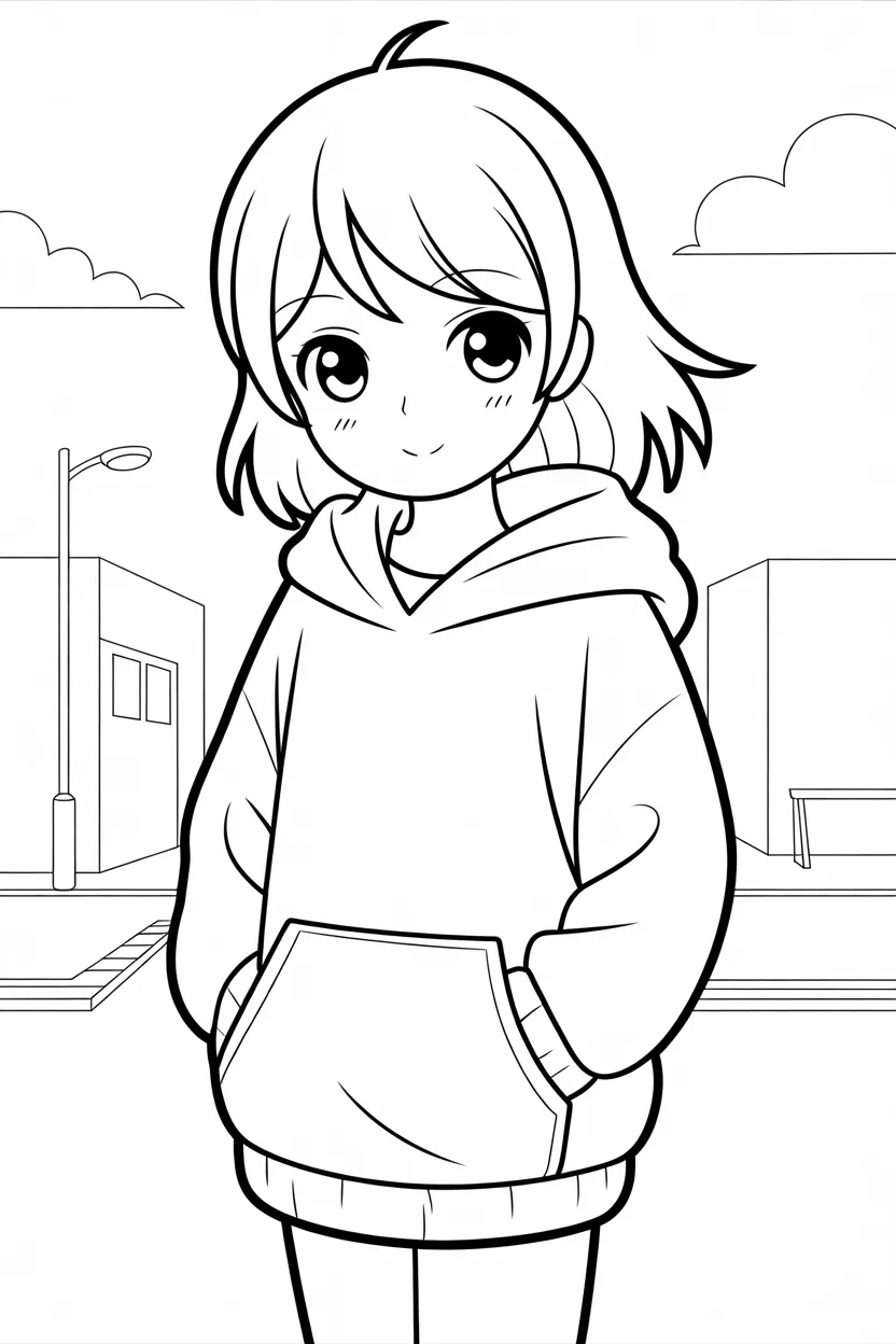 Cute anime style girl Design 3 - Cute Anime-Style Girl Coloring Pages Free Printable