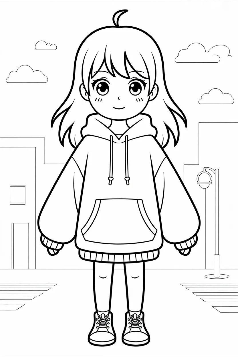 Cute anime style girl Design 4 - Cute Anime-Style Girl Coloring Pages Free Printable