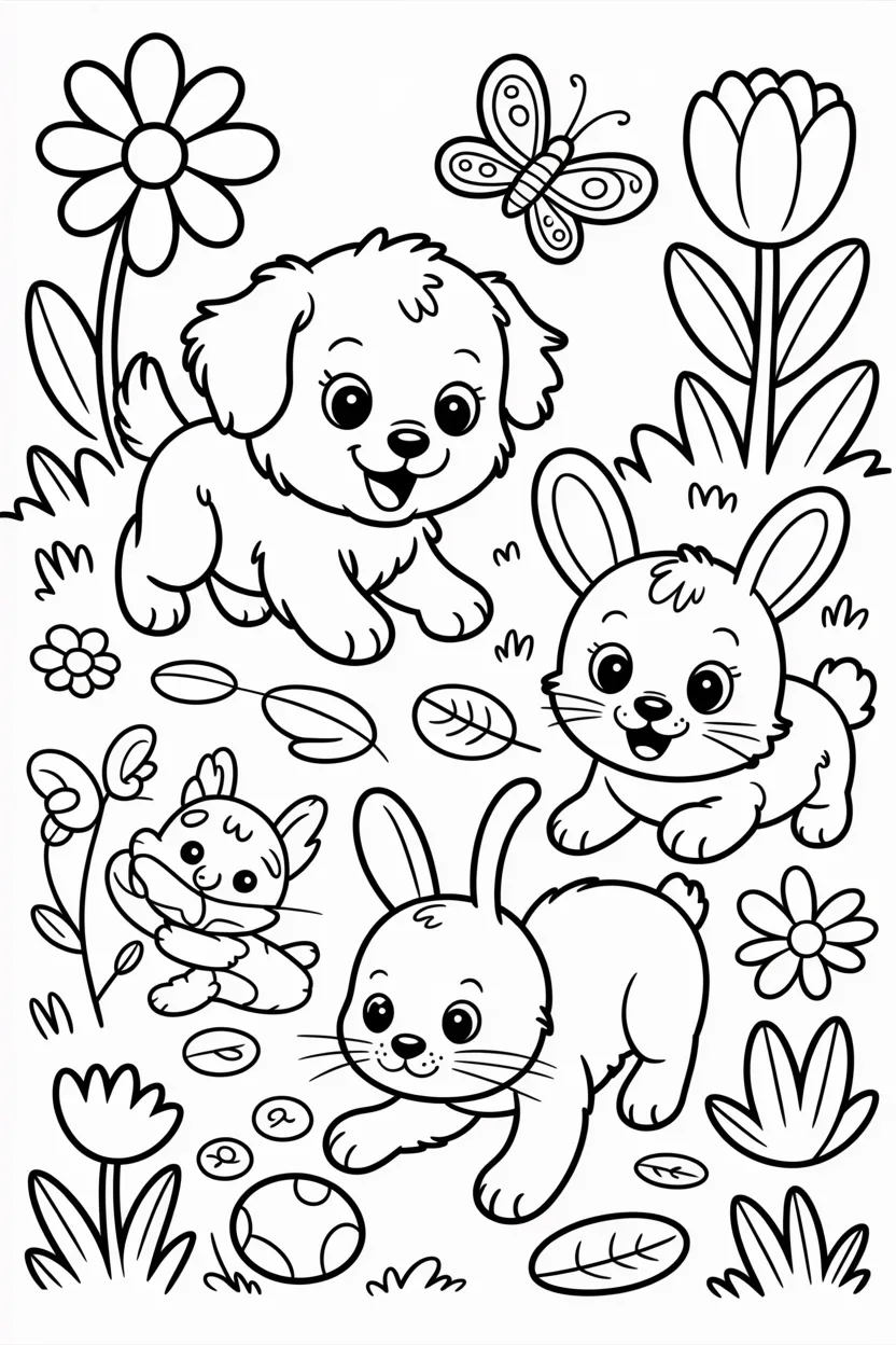 Cute baby animals Design 1 - Cute Baby Animals Coloring Pages Free Printable