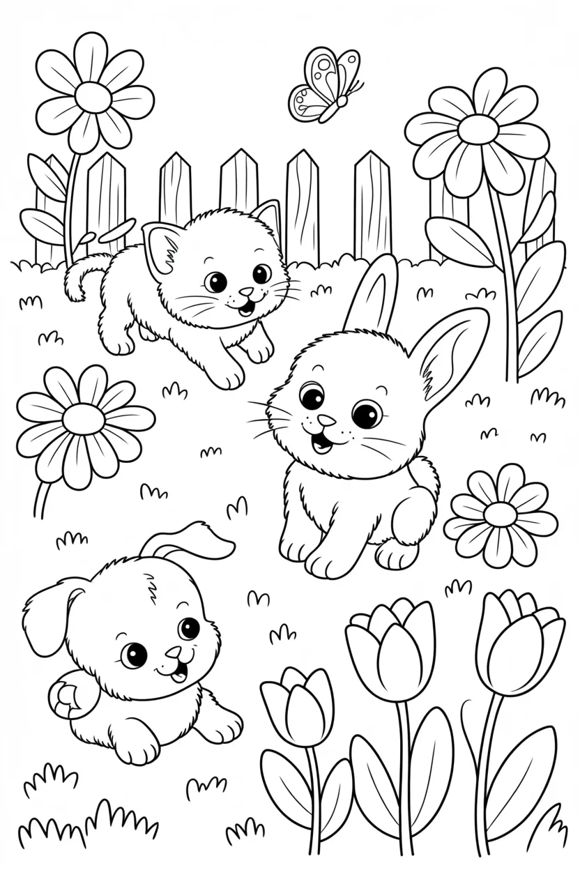 Cute baby animals Design 2 - Cute Baby Animals Coloring Pages Free Printable