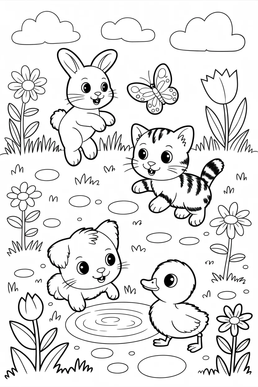 Cute baby animals Design 3 - Cute Baby Animals Coloring Pages Free Printable