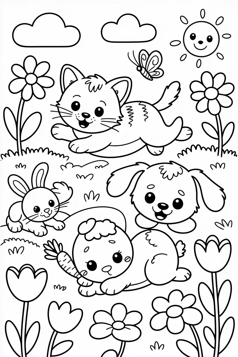 Cute baby animals Design 4 - Cute Baby Animals Coloring Pages Free Printable