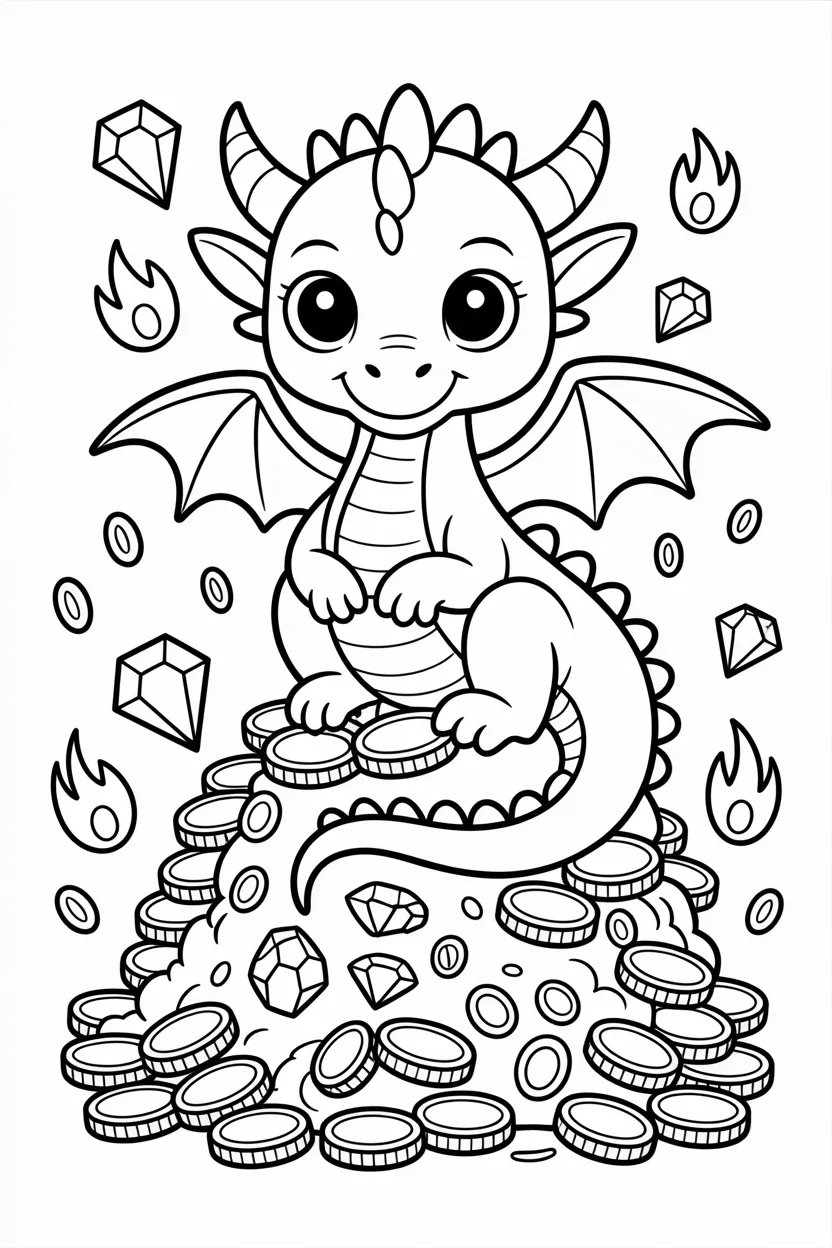 Cute baby dragon Design 3 - Cute Baby Dragon Coloring Pages Free Printable