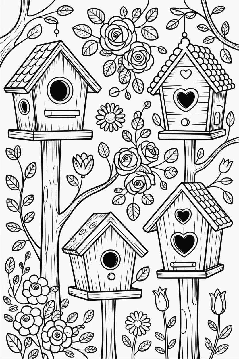 Cute birdhouses Design 1 - Cute Birdhouses Coloring Pages Free Printable for Kids