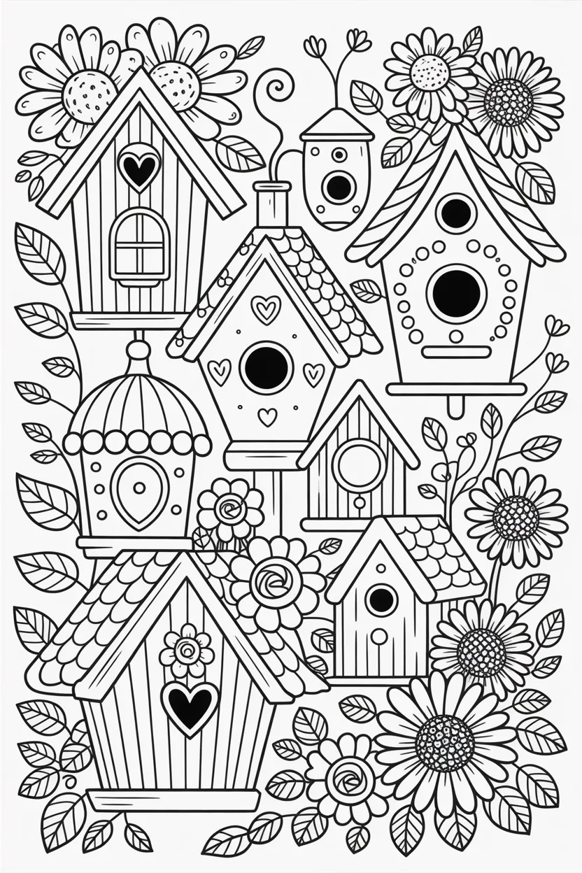 Cute birdhouses Design 1 - Cute Birdhouses Coloring Pages Free Printable for Kids (2)