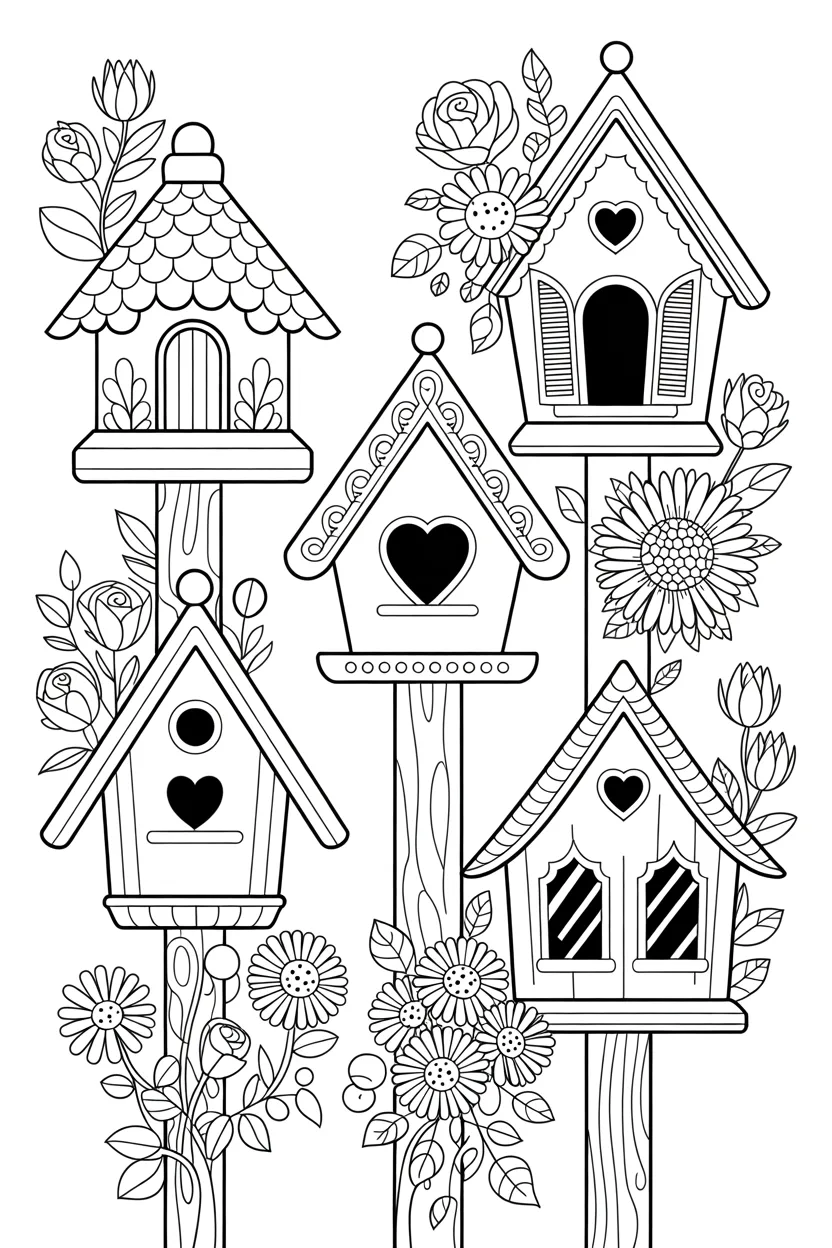 Cute birdhouses Design 1 - Cute Birdhouses Coloring Pages Free Printable for Kids (3)