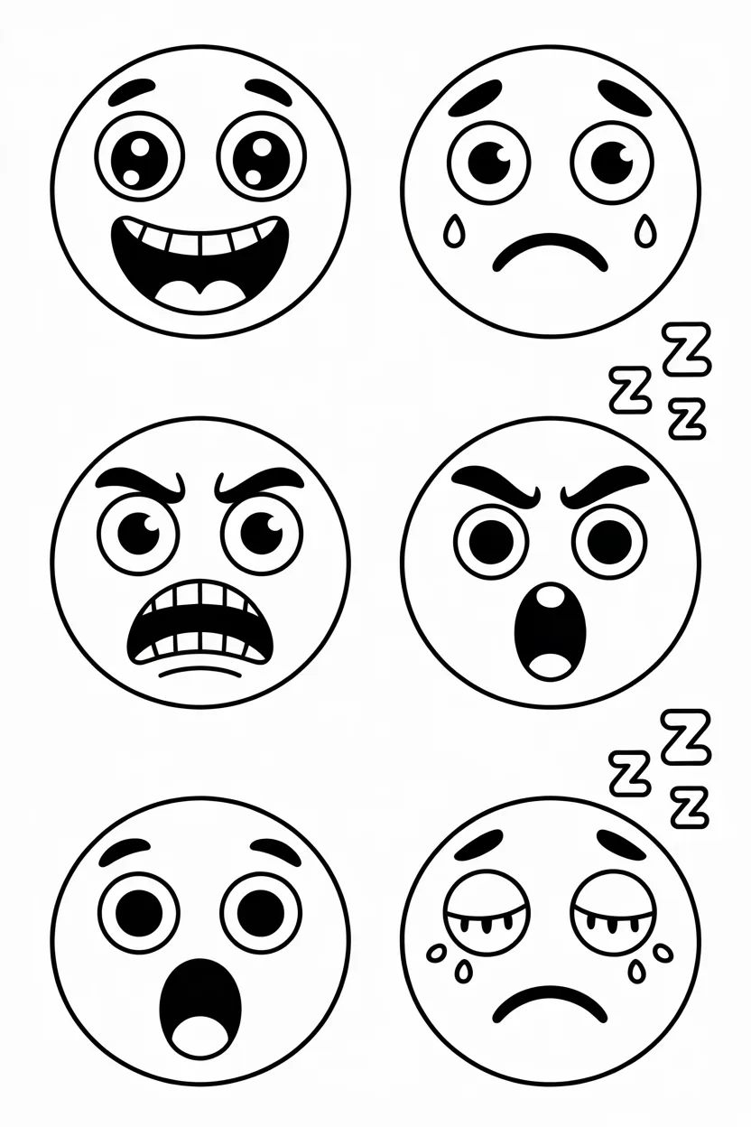 Cute cartoon face expressions Design 1 - Cute cartoon face expressions coloring pages Free Printable