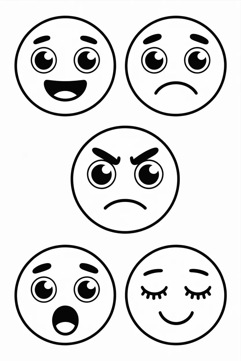 Cute cartoon face expressions Design 2 - Cute cartoon face expressions coloring pages Free Printable