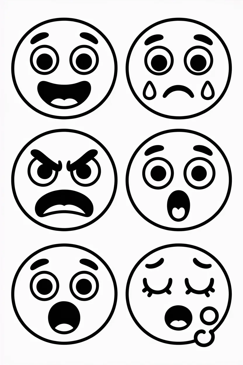 Cute cartoon face expressions Design 3 - Cute cartoon face expressions coloring pages Free Printable