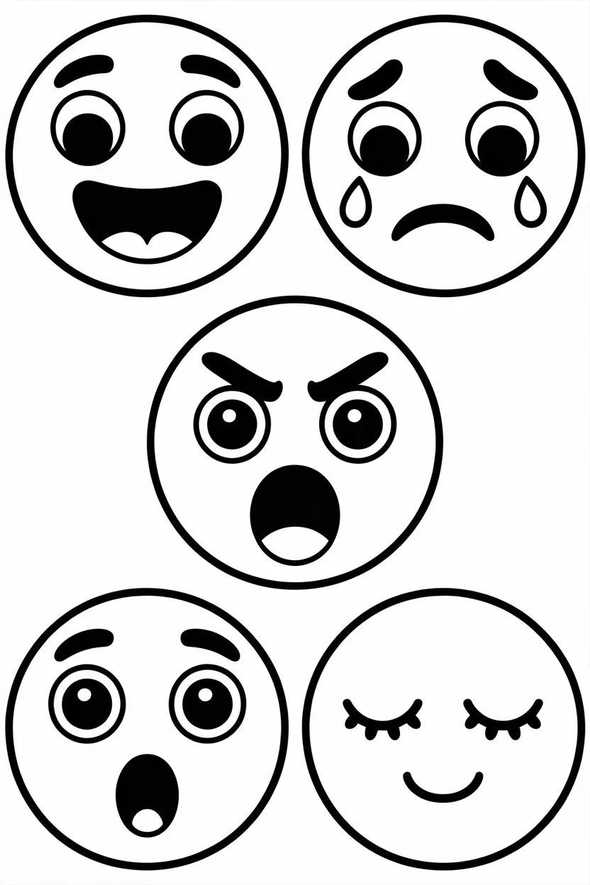 Cute cartoon face expressions Design 4 - Cute cartoon face expressions coloring pages Free Printable