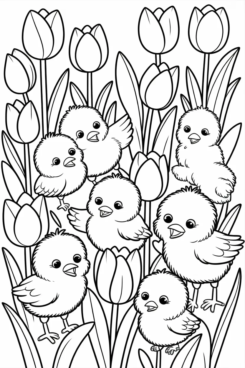 Cute chicks Design 2 - Cute Chicks Coloring Pages Free Printable for Kids - Adora